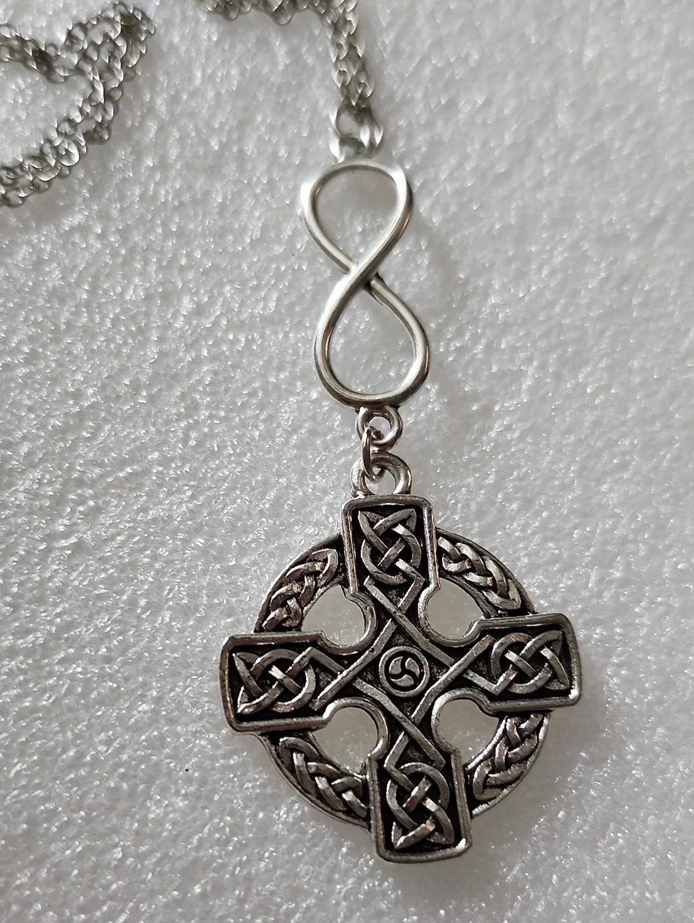 Hand Crafted Silver Celtic Cross Necklace with Infinity Link